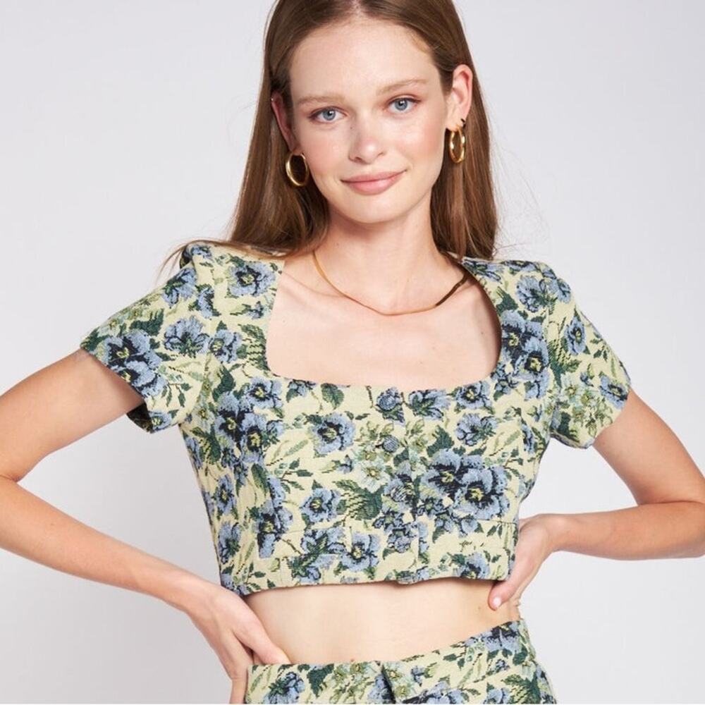 En Saison Passion Top Jacquard Cottagecore Vintage Floral Tapestry Boho NWT Sz S